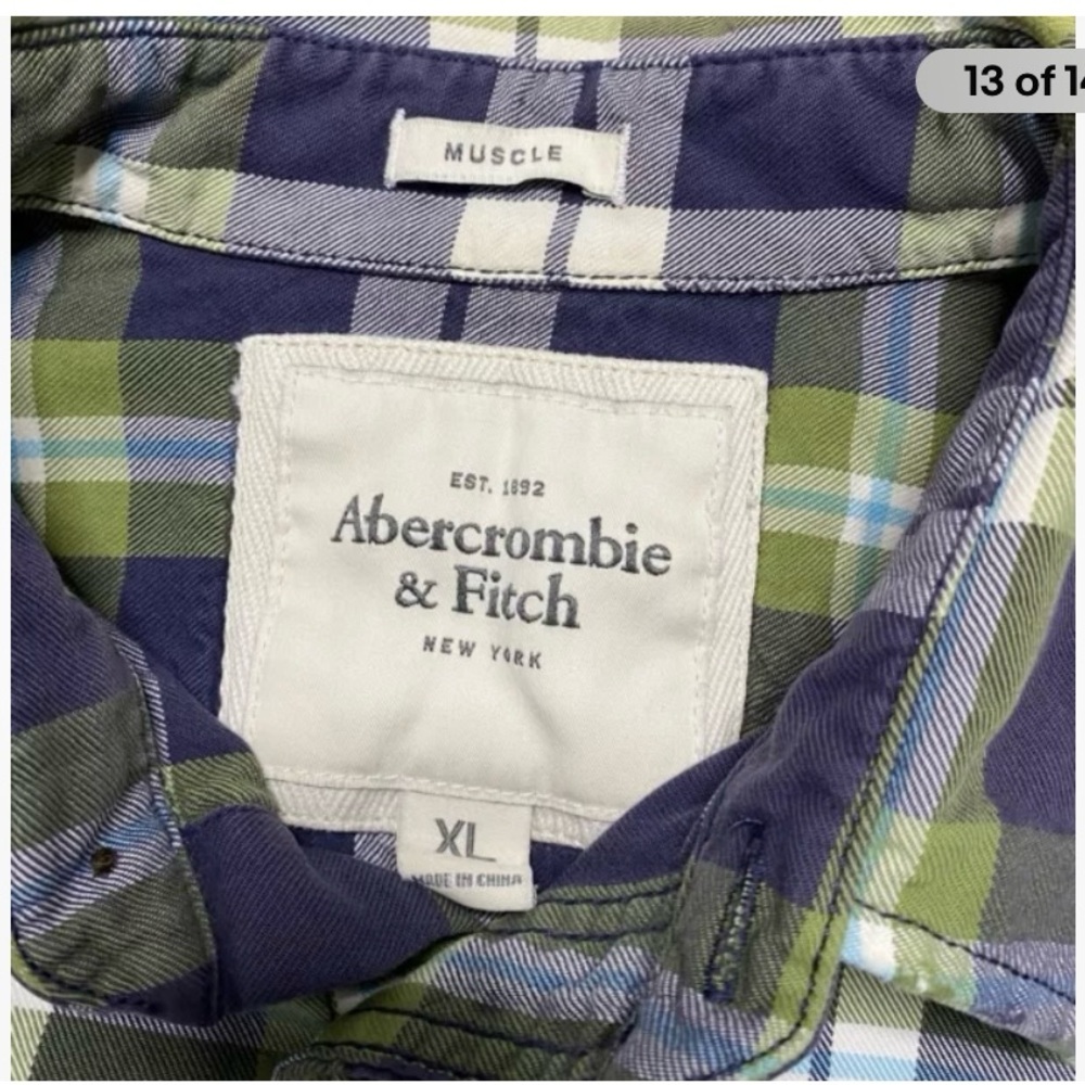 Abercrombie & Fitch Plaid Flannel Men's XL Muscle Button Up Shirt Preppy